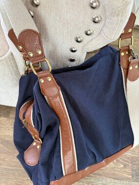 H&M Shopper Bag 2 Colors ( Camel /Navy ) Long Double Handle Tote Gold Hardware